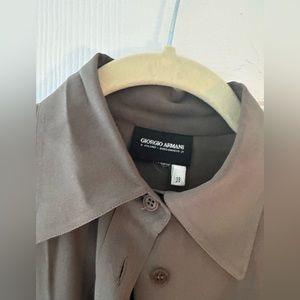 Armani Chiffon Silk women’s button down blouse long sleeved army green/gray